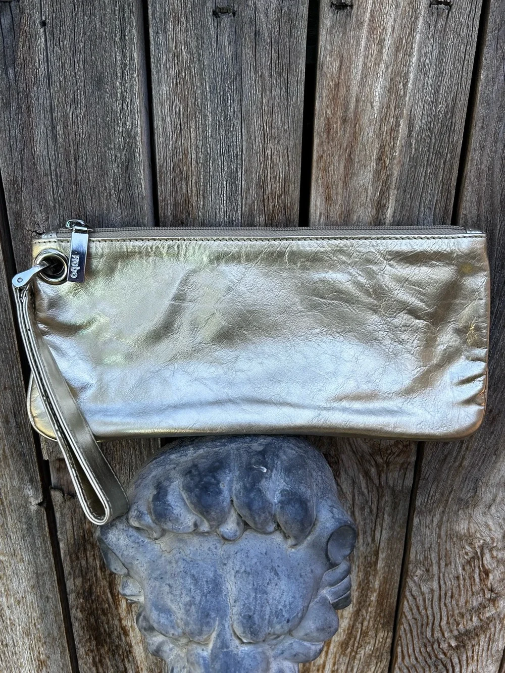 Hobo International Vida Metallic Gold Leather Wristlet Wallet Clutch
